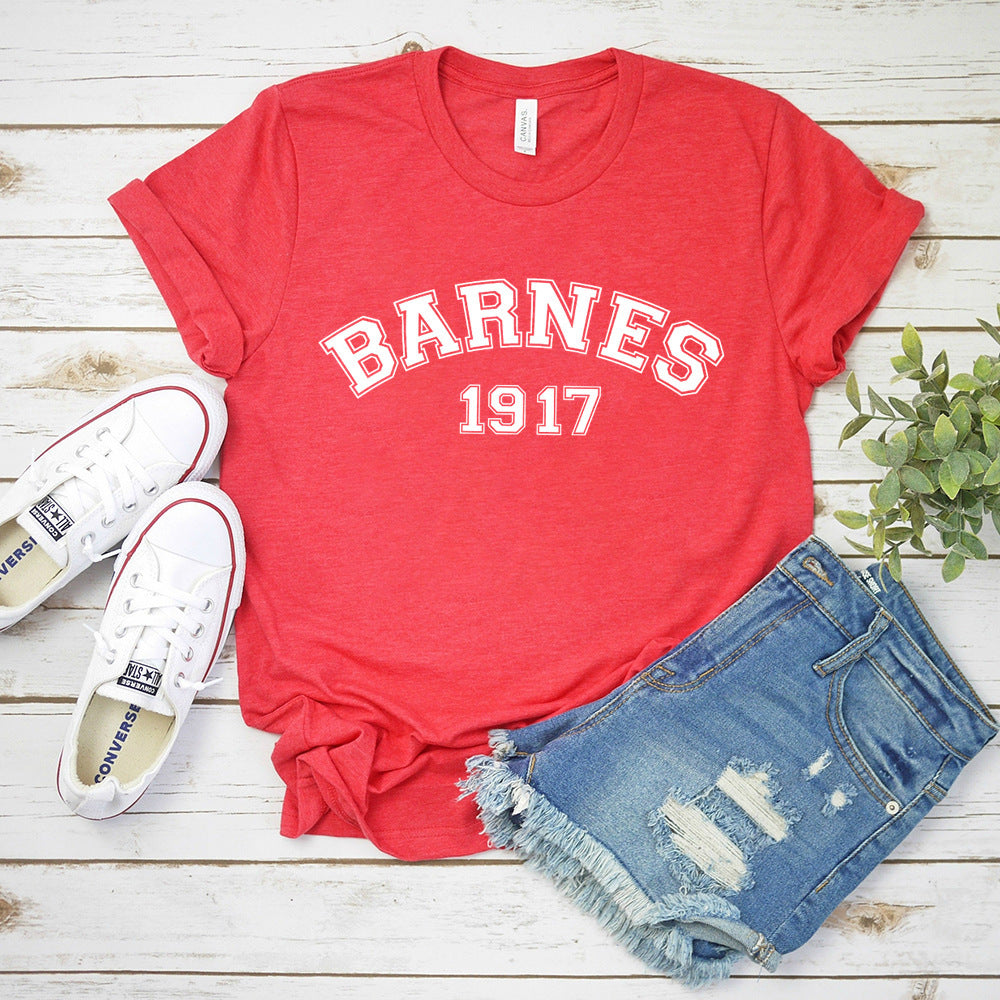 Women's Vintage Alphanumeric Print Short Sleeve T-Shirt