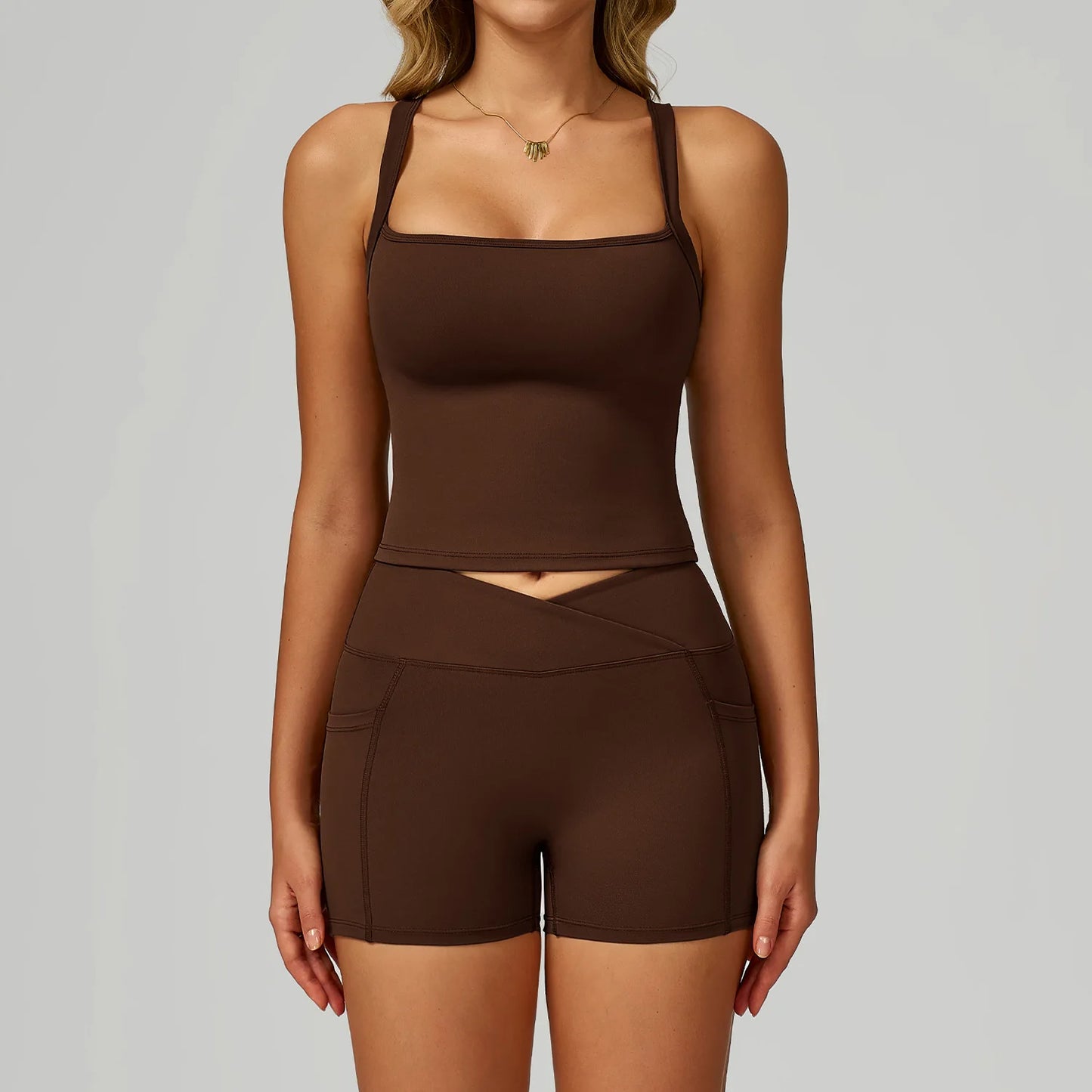Custom Sets for Women Short Set Sports Fitness Gym Yoga Wear Ladies High Waist Sports Vest and Shorts Set Conjuntos Para Mujeres
