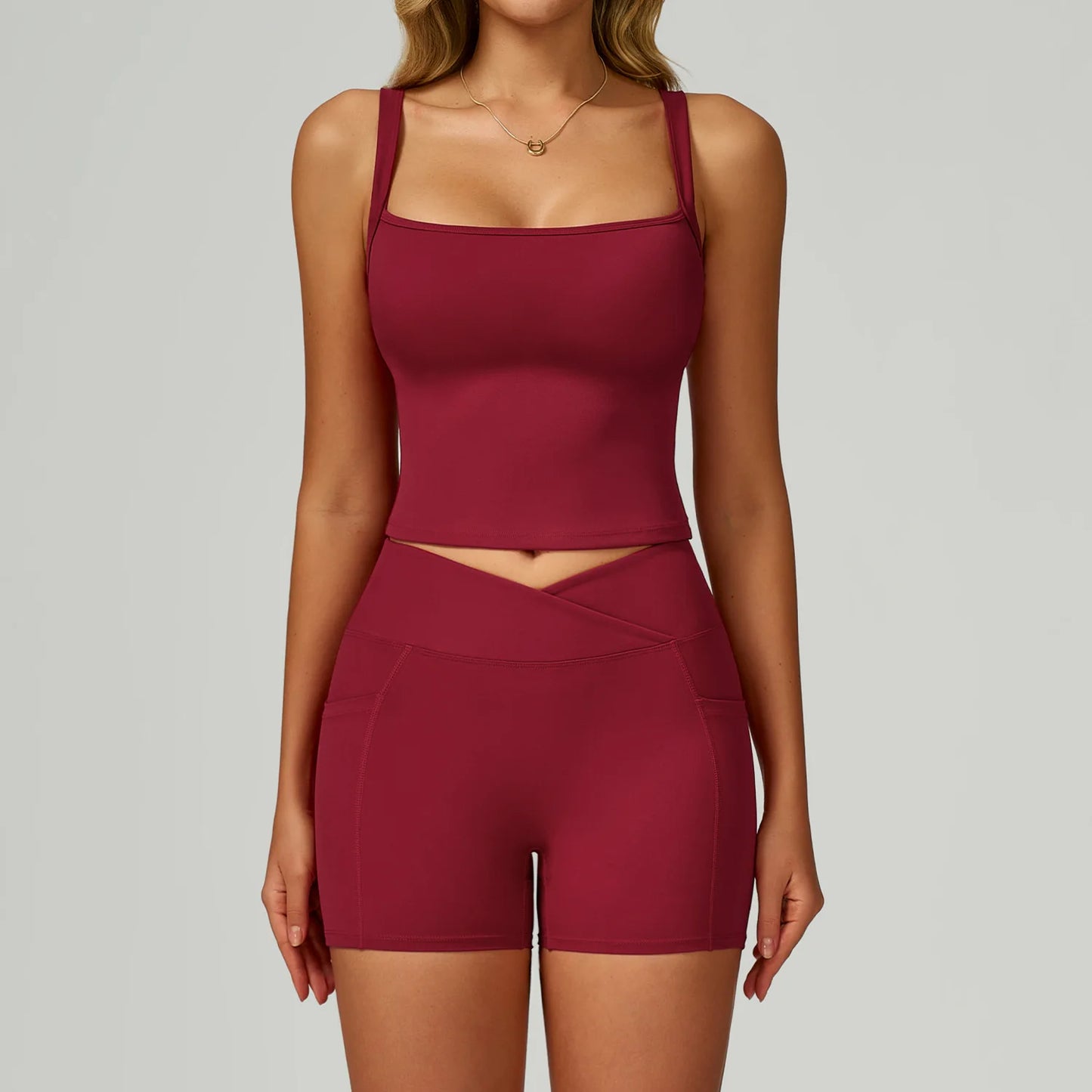 Custom Sets for Women Short Set Sports Fitness Gym Yoga Wear Ladies High Waist Sports Vest and Shorts Set Conjuntos Para Mujeres