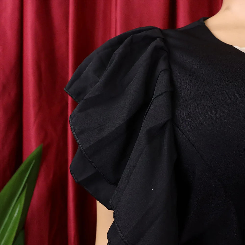 Luxury Jumpsuits & Rompers Pleated for Women V Neck Ruffles Sleeve Floor Length High Quality Elegant Birthday Party Dinner Cloth