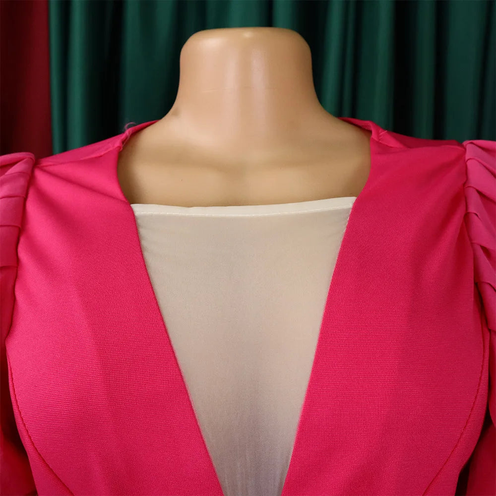 Luxury Jumpsuits & Rompers Pleated for Women V Neck Ruffles Sleeve Floor Length High Quality Elegant Birthday Party Dinner Cloth