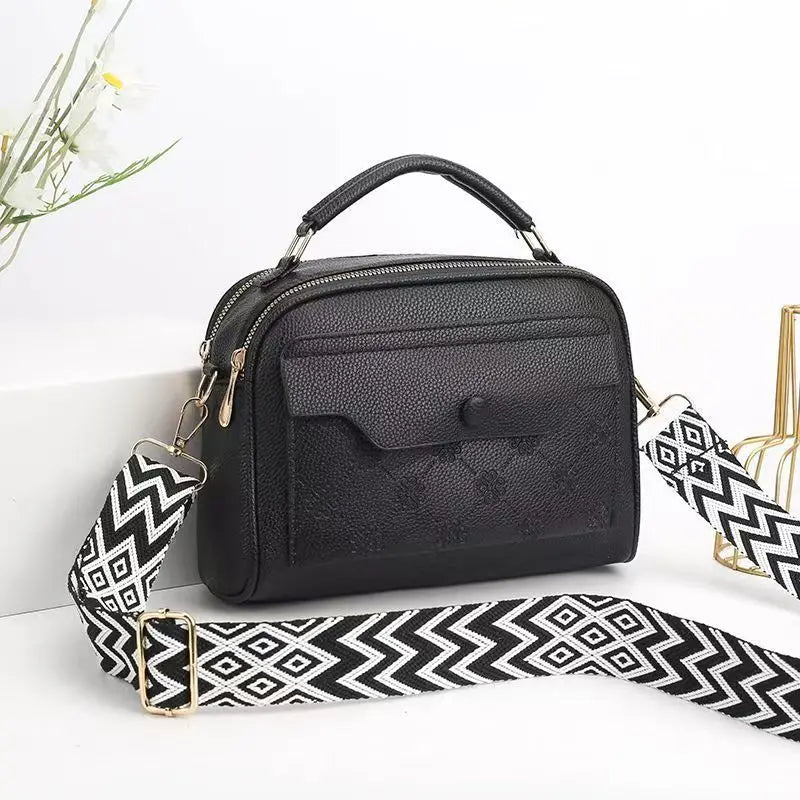 Women's Synthetic Leather Messenger Bag with Detachable Strap, Multi Layer Compartments, Chic Crossbody Purse for School, Travel