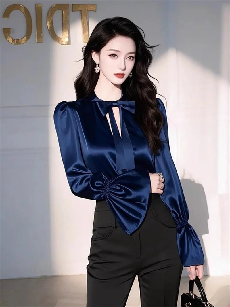 Luxury Satin Shirt Women Spring Summer New Coat Unique Beautiful Waist Jacket French Blouse Chic Outerwear Female Overcoat Tops