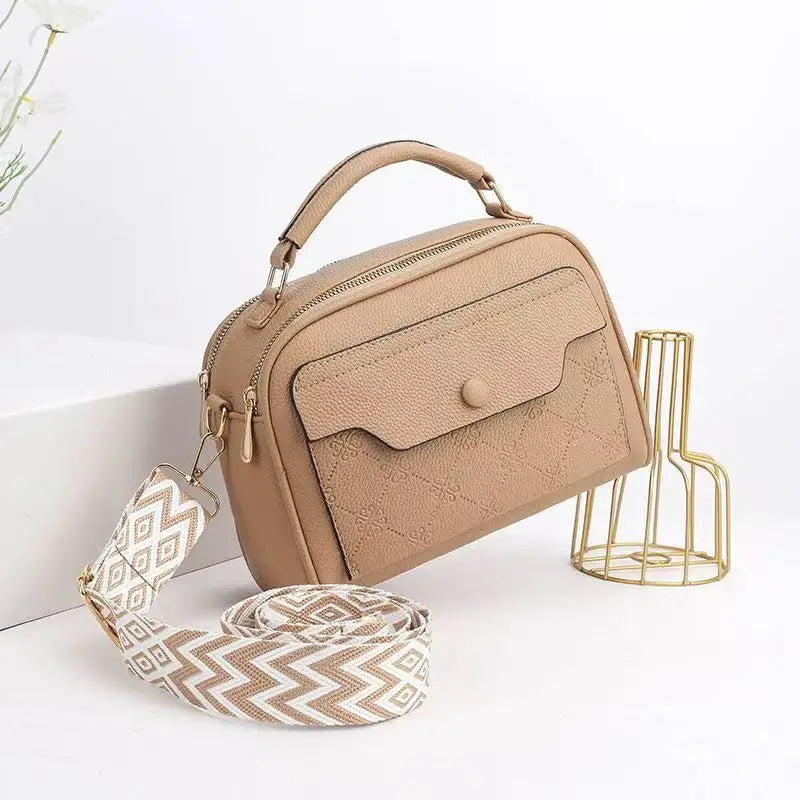 Women's Synthetic Leather Messenger Bag with Detachable Strap, Multi Layer Compartments, Chic Crossbody Purse for School, Travel