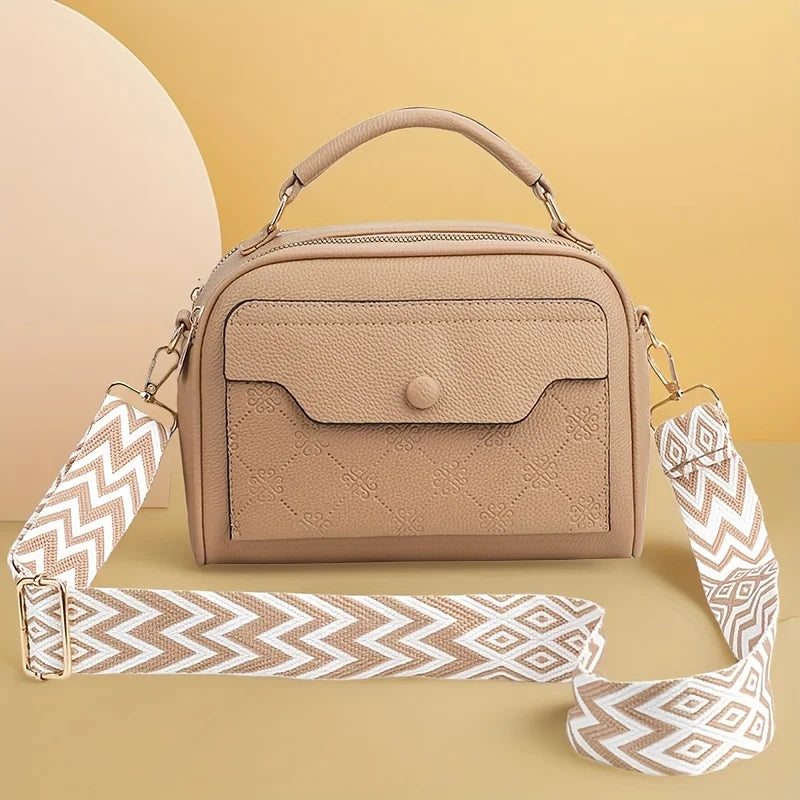 Women's Synthetic Leather Messenger Bag with Detachable Strap, Multi Layer Compartments, Chic Crossbody Purse for School, Travel