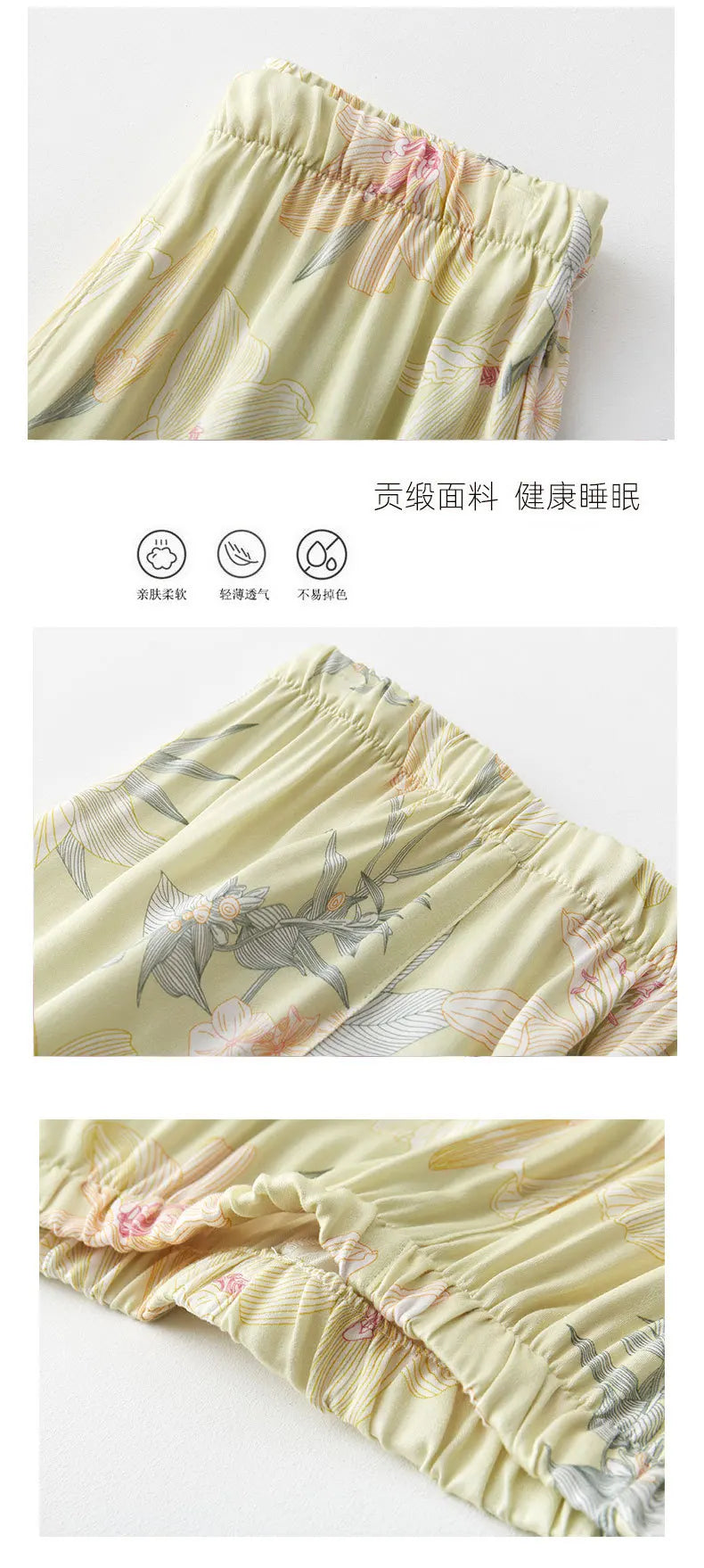 Luxury Floral Pajama Set Women Silk-like Viscose Loungewear Elegant Lily Print Sleepwear 2 Piece with Piping Long Sleeve Suit