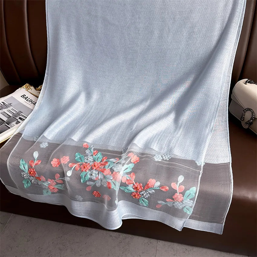 Luxury Women Hijab Shiny Lace Scarf Silk Soft Wool Shawls and Wraps Embroidery Flower Thin Scarves Foulard Female Bufanda New