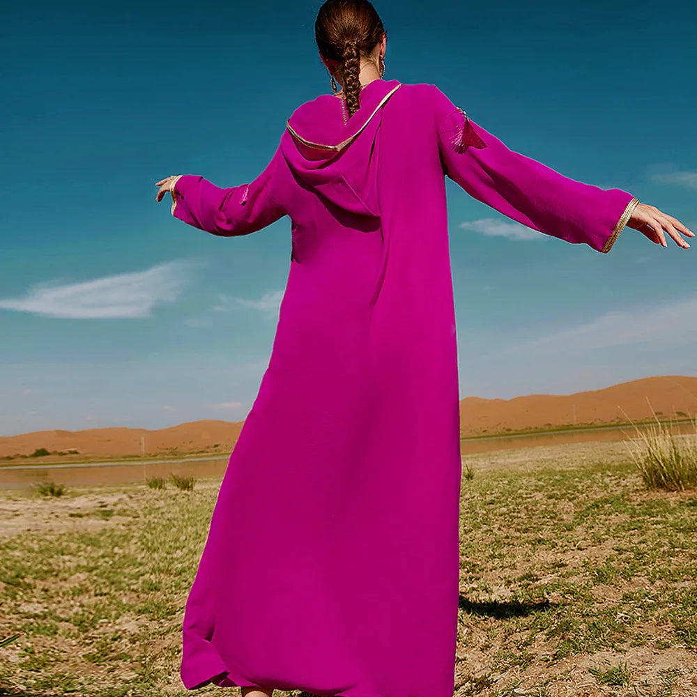 Luxury Dubai Abaya Diamonds Kaftan Jalabiya Eid Djellaba Women Muslim Dress Hooded Robe Femme Musulmane Vestidos Islam Clothing