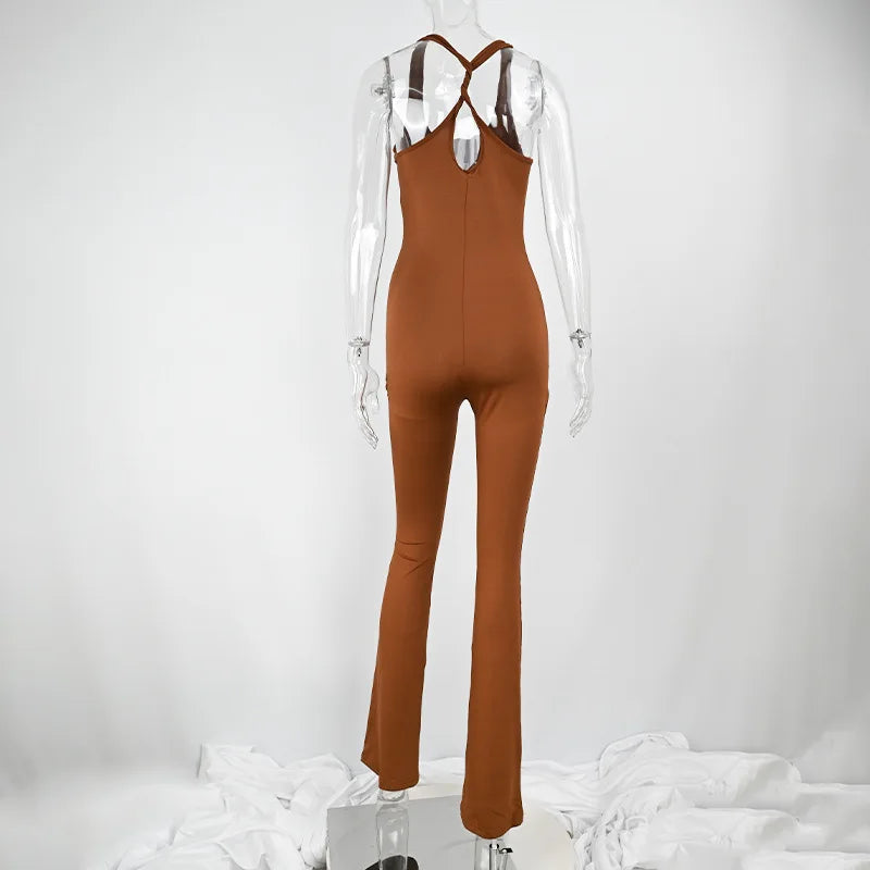 New Women's Jumpsuits Summer Sexy Hollow Out Sleeveless Solid Bodycon Rompers Backless Fashion Casual Streetwear Sporty Overall