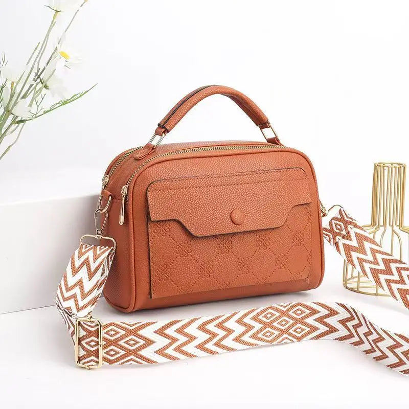 Women's Synthetic Leather Messenger Bag with Detachable Strap, Multi Layer Compartments, Chic Crossbody Purse for School, Travel