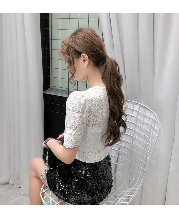 Womens Tops And Blouses Summer Short Sleeve Blouse Women Blusas Mujer De Moda 2022 Turtleneck Knitted Blouse Shirt Tops
