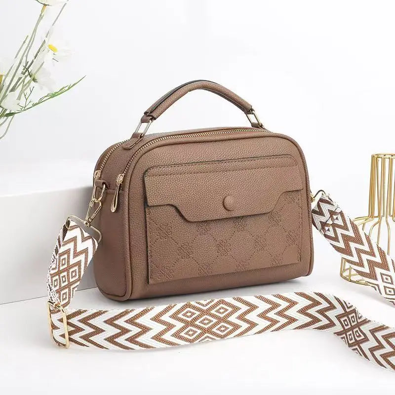 Women's Synthetic Leather Messenger Bag with Detachable Strap, Multi Layer Compartments, Chic Crossbody Purse for School, Travel