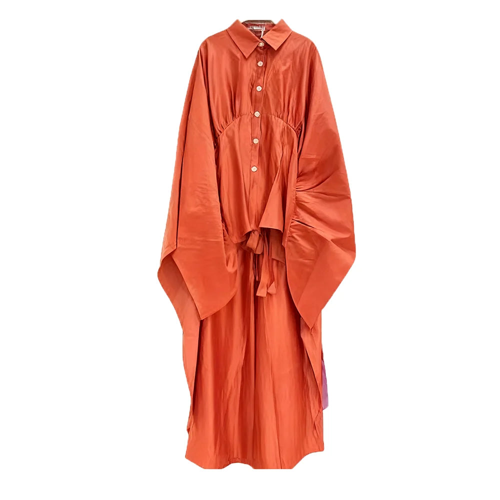 VGH Luxurious Two Piece Set for Women Lapel Flare Sleeve Tunic Top High Waist Wide Lae Pant Temperament Party Suit Female Style