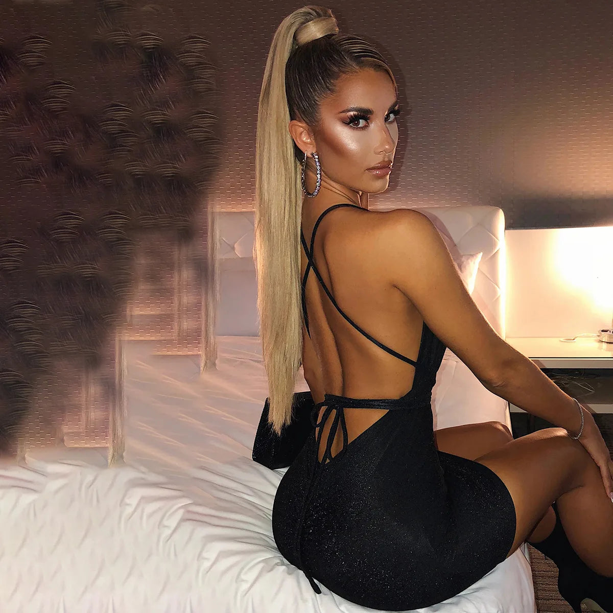 Sexy Sparkle Jumpsuit Women Off Shoulder Lace Up Bodycon Bandage Long Pants Glitter Backless Party Club Rompers Womens Jumpsuits
