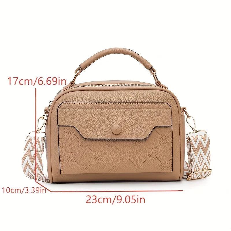 Women's Synthetic Leather Messenger Bag with Detachable Strap, Multi Layer Compartments, Chic Crossbody Purse for School, Travel