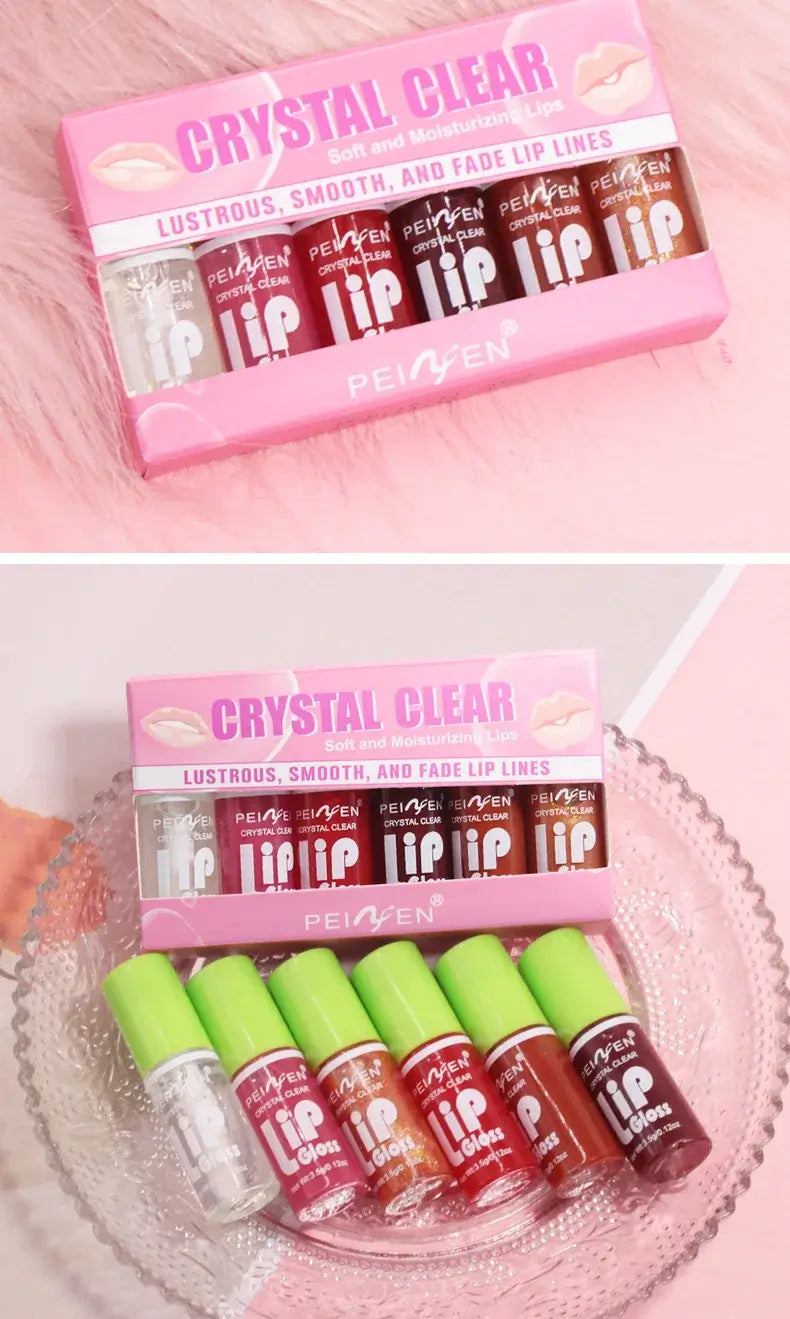 6 Pieces Glass Mirror Lip Gloss Set Hydrating Lightweight Lip Balm Glossy Shimmer Sheer Tint Peach Cherry Pink