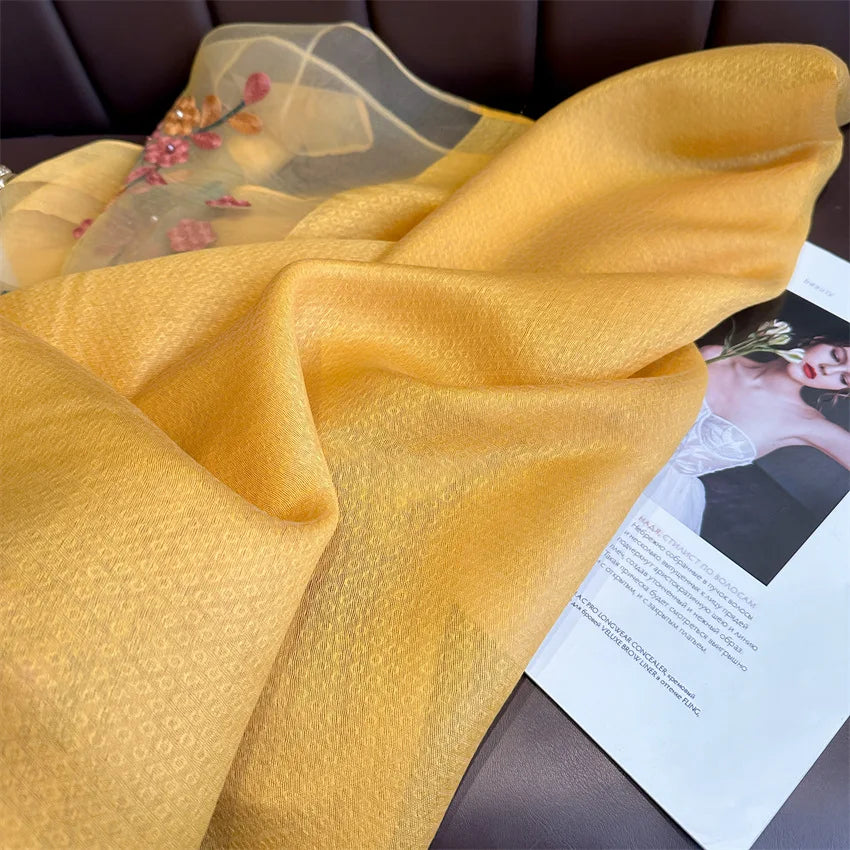 Luxury Women Hijab Shiny Lace Scarf Silk Soft Wool Shawls and Wraps Embroidery Flower Thin Scarves Foulard Female Bufanda New