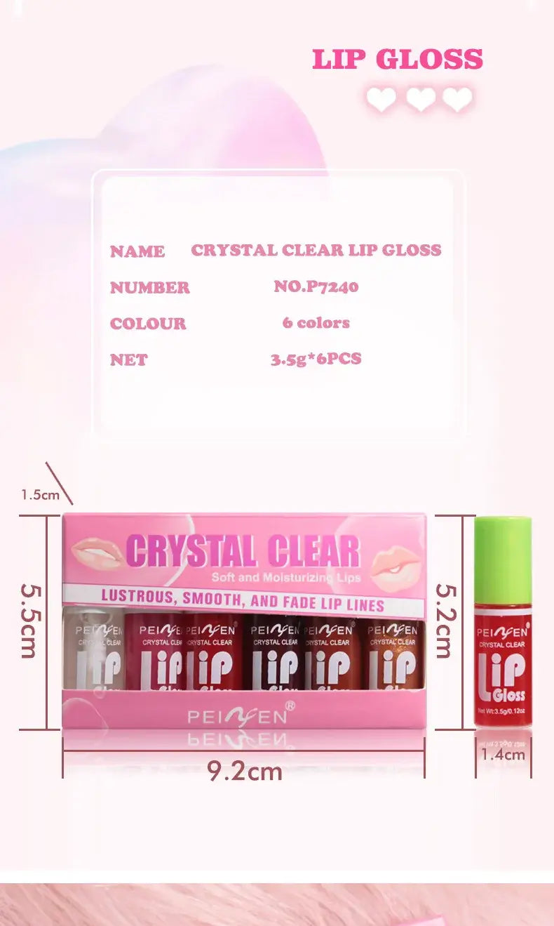 6 Pieces Glass Mirror Lip Gloss Set Hydrating Lightweight Lip Balm Glossy Shimmer Sheer Tint Peach Cherry Pink