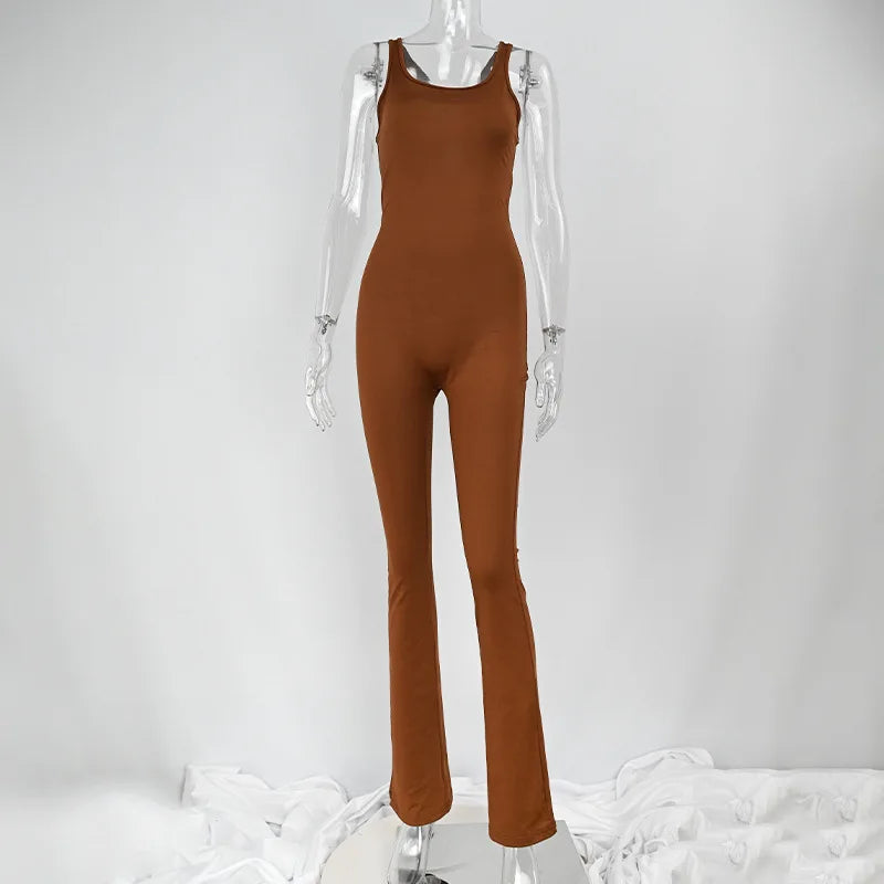 New Women's Jumpsuits Summer Sexy Hollow Out Sleeveless Solid Bodycon Rompers Backless Fashion Casual Streetwear Sporty Overall