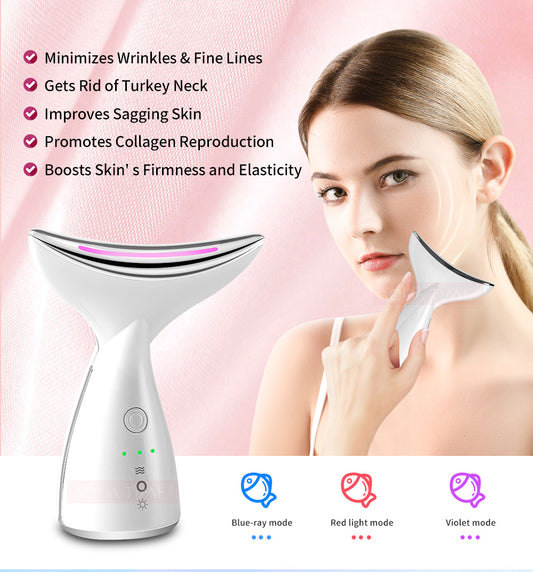 Neck Face Beauty Device With 3 Colors LED Photon Therapy Skin Tighten Reduce Double Chin Face Lifting Devices