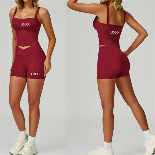 Custom Sets for Women Short Set Sports Fitness Gym Yoga Wear Ladies High Waist Sports Vest and Shorts Set Conjuntos Para Mujeres