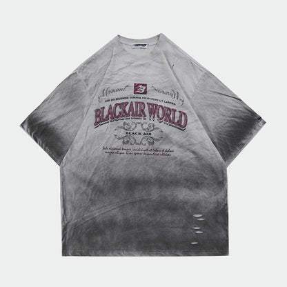 Retro Washed And Worn Cut Letter Foam T-shirt
