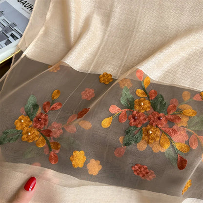 Luxury Women Hijab Shiny Lace Scarf Silk Soft Wool Shawls and Wraps Embroidery Flower Thin Scarves Foulard Female Bufanda New