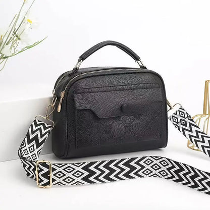 Women's Synthetic Leather Messenger Bag with Detachable Strap, Multi Layer Compartments, Chic Crossbody Purse for School, Travel
