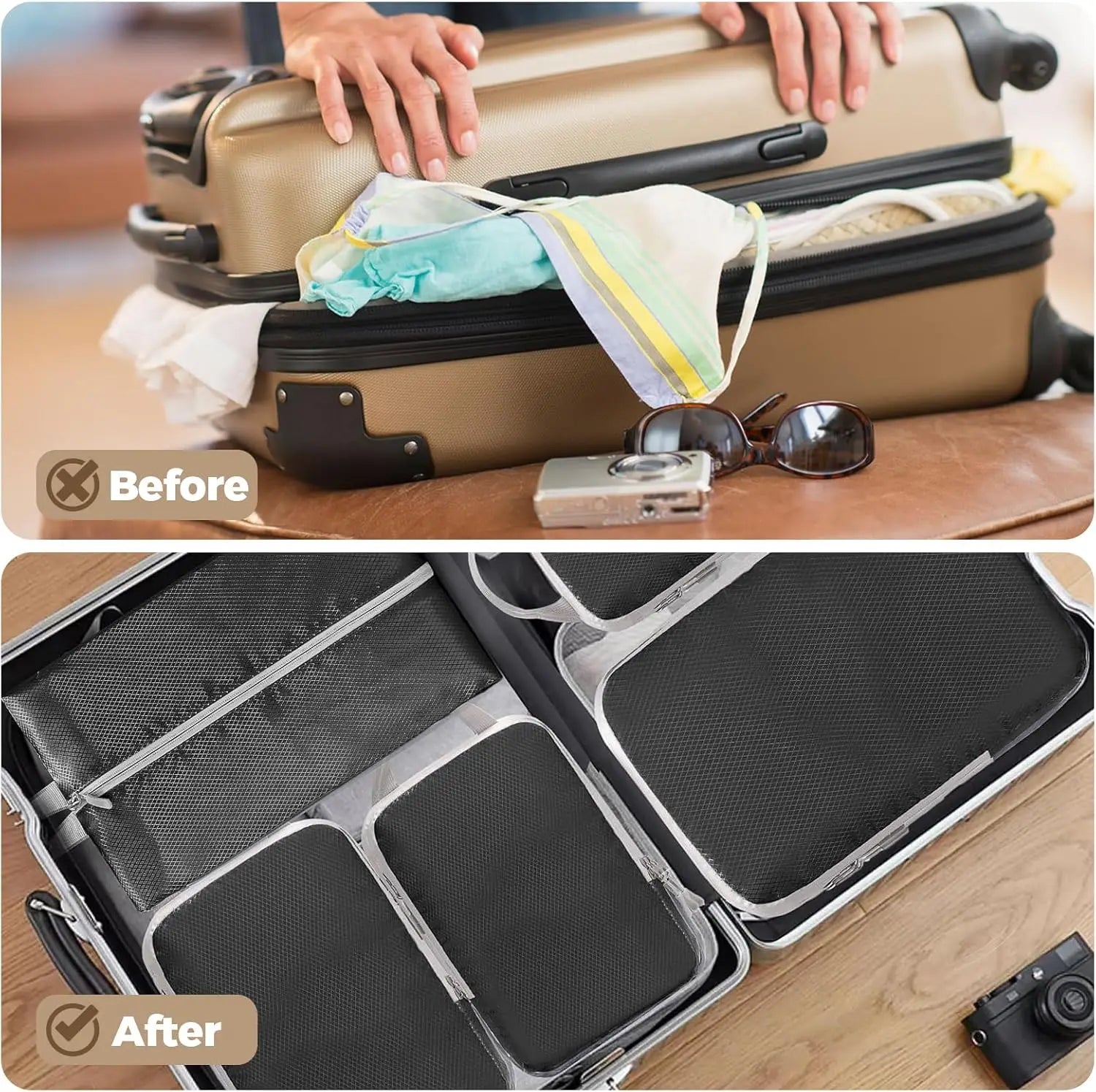 Compression Packing Cubes for Travel, Luggage Packing Organizer Bag Compressible Expandable Organizer Cubes For Carry On Travel