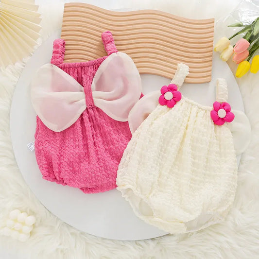 MILANCEL New Summer Baby Bodysuit Girls Sweet Flower Bow Decoration