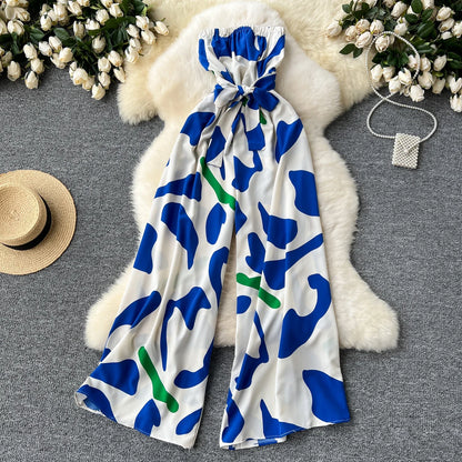 Women's Jumpsuit Elegant Sexy Suspender Printed Jumpsuits Casual Hip Waist Overalls Romper For Women Spring Summer 2024