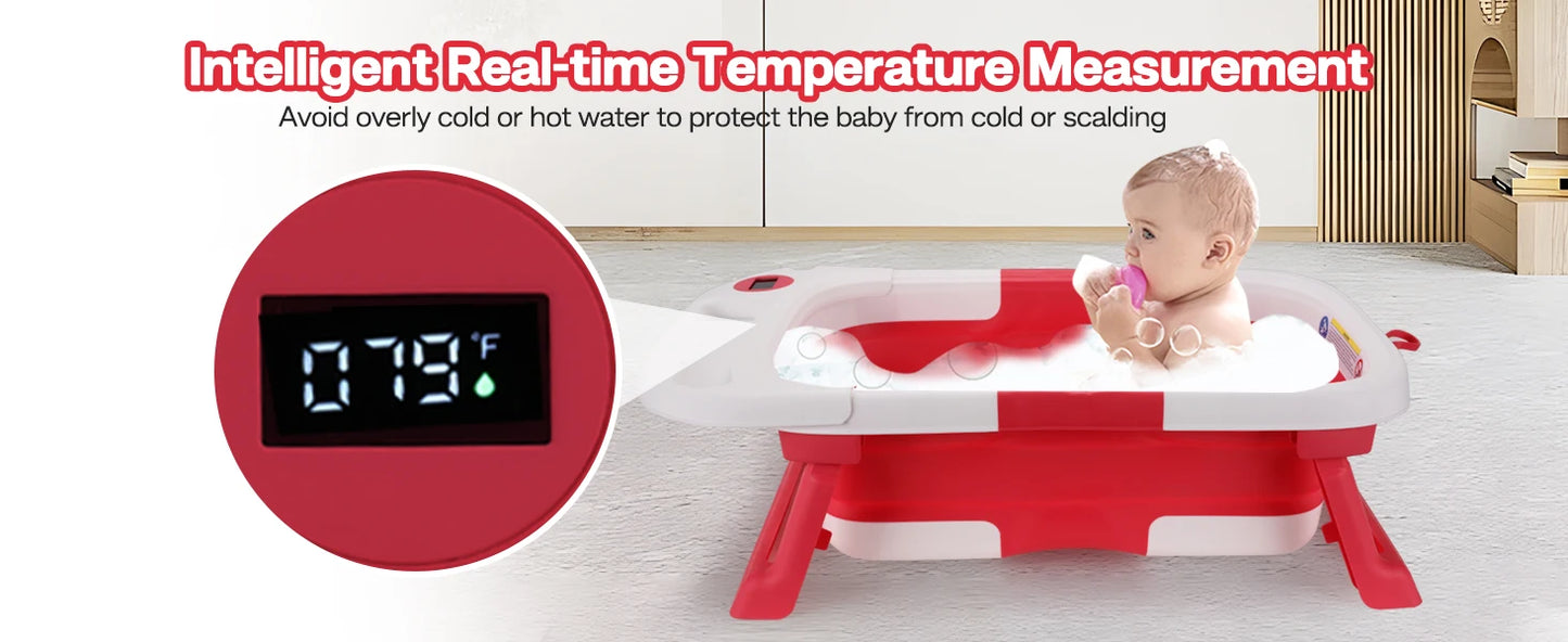 Baby Bathtub, Baby Bath Tub with Soft Cushion & Thermometer, Baby