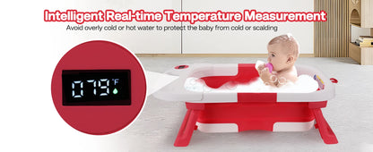 Baby Bathtub, Baby Bath Tub with Soft Cushion & Thermometer, Baby
