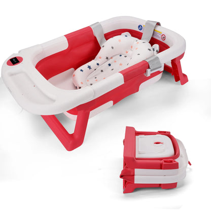 Baby Bathtub, Baby Bath Tub with Soft Cushion & Thermometer, Baby