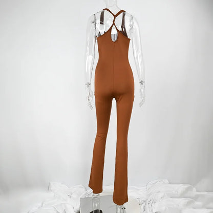 New Women's Jumpsuits Summer Sexy Hollow Out Sleeveless Solid Bodycon Rompers Backless Fashion Casual Streetwear Sporty Overall