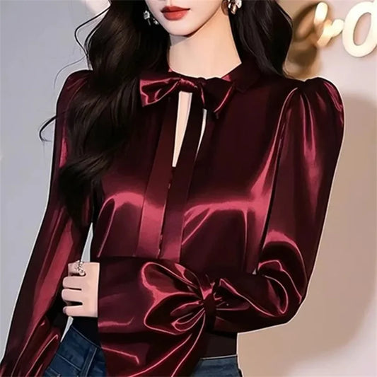 Luxury Satin Shirt Women Spring Summer New Coat Unique Beautiful Waist Jacket French Blouse Chic Outerwear Female Overcoat Tops