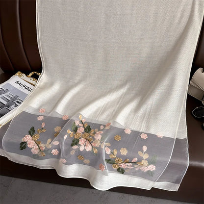 Luxury Women Hijab Shiny Lace Scarf Silk Soft Wool Shawls and Wraps Embroidery Flower Thin Scarves Foulard Female Bufanda New