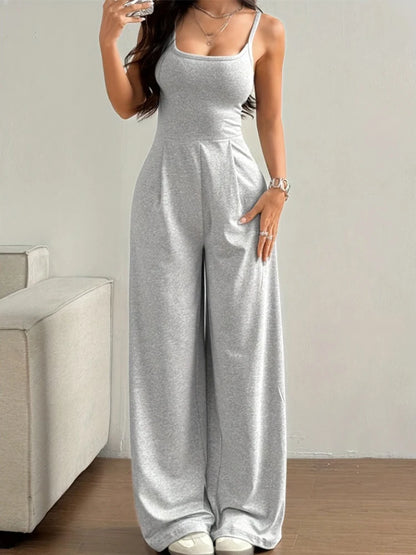 Women's Casual Halter Jumpsuit Spring and Summer Daily Solid Slim-Fit Backless Sleeveless Jumpsuit Lady's Floor-Length Trousers