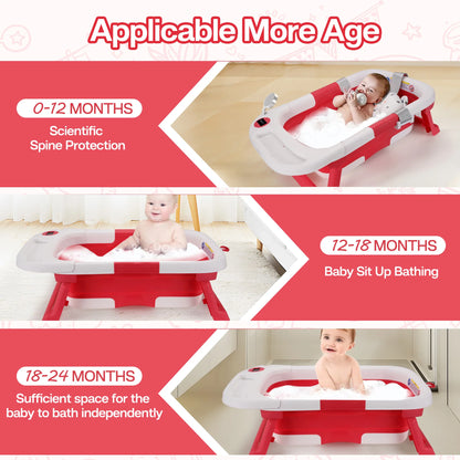 Baby Bathtub, Baby Bath Tub with Soft Cushion & Thermometer, Baby