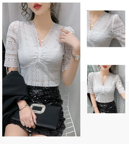 Womens Tops And Blouses Summer Short Sleeve Blouse Women Blusas Mujer De Moda 2022 Turtleneck Knitted Blouse Shirt Tops