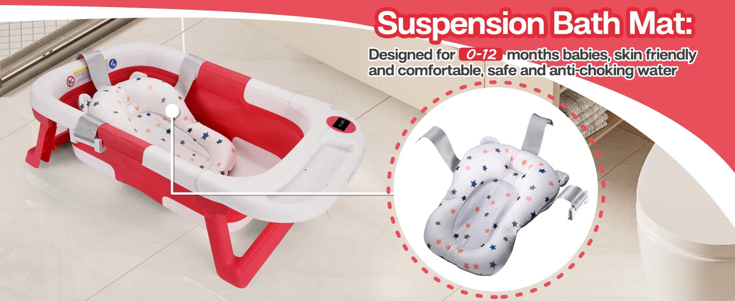 Baby Bathtub, Baby Bath Tub with Soft Cushion & Thermometer, Baby