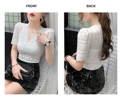 Womens Tops And Blouses Summer Short Sleeve Blouse Women Blusas Mujer De Moda 2022 Turtleneck Knitted Blouse Shirt Tops