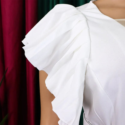 Luxury Jumpsuits & Rompers Pleated for Women V Neck Ruffles Sleeve Floor Length High Quality Elegant Birthday Party Dinner Cloth