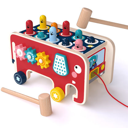 Montessori Wooden Pounding Bench Animal Bus Toy for Toddlers