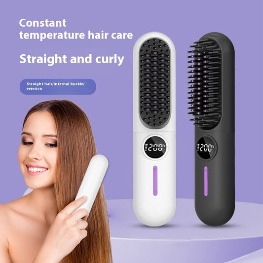 Lazy Wireless Straight Comb Portable LCD Hair Straightener Ceramic Heating